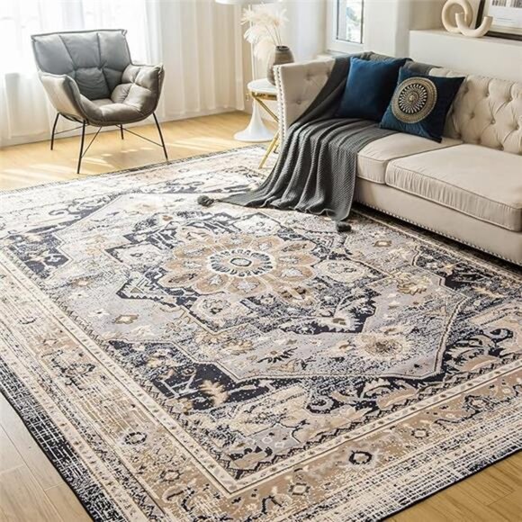 LIVING Machine Washable Rug 5'x7' Vintage Design Washable Area Rugs - Picture 12 of 12